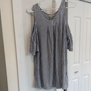 Max Studio navy and White Striped Blouse
